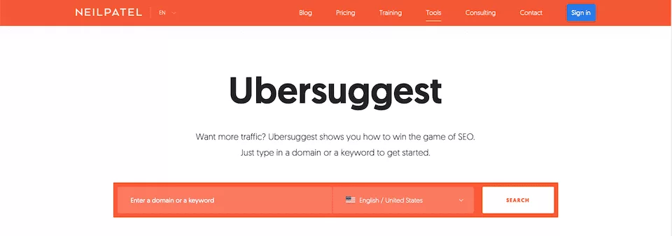 Ubersuggest Frontpage hero